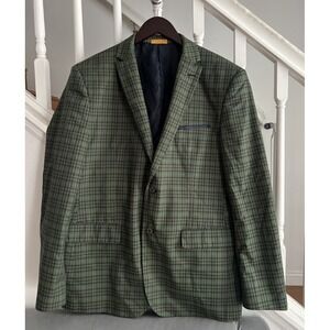 Lanzino Mens Green‎ Plaid Blazer Sport Coat Elbow Patches XL A127-6# 1984